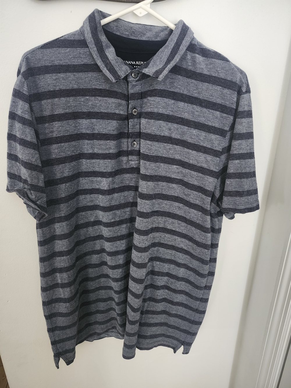 Banana Republic Navy & Gray Striped Polo